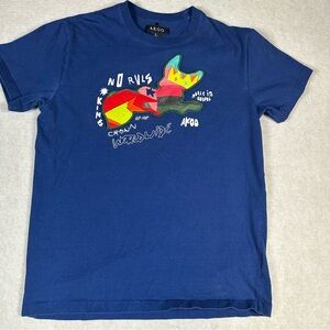 AKOO Fox Logo Short Sleeve T-Shirt Men’s Large Blue Hip Hop